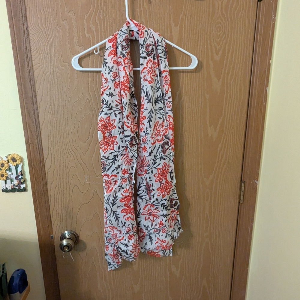 Fashion Scarf - Floral Lightweight Black, Red, &  White - Picture 2 of 6